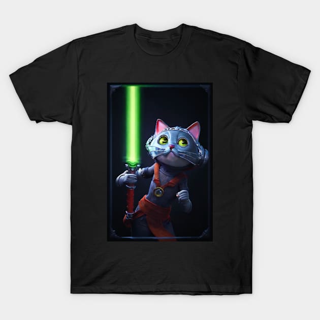 Fun Cat Print ~ AI Art ~ Fantasy Cat ~ Sci-fi Cat ~ Cats with Lightsabers T-Shirt by catsnlightsabres